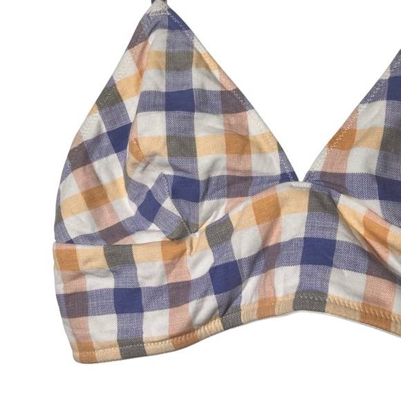 Madewell Blue Yellow Longline Bralette In Rainbow Check Large - Picture 3 of 5